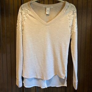 Tan and cream lace v neck